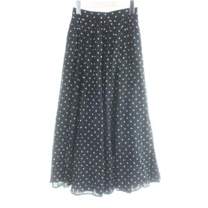 マチフレアギャザースカート 0 黒 ブラック ドット柄 ロング丈 /AB OS