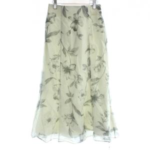 スカート 36 白 ホワイト フラワープリント ロング丈 Aライン /AB OS