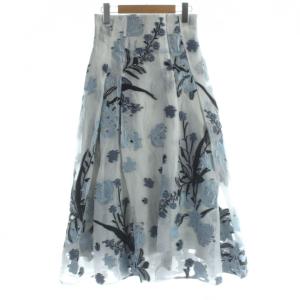 タックジャガードスカート 34 グレー 花柄 ミディ丈 /AB OS