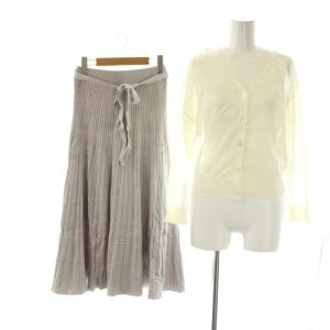 ニットアンサンブル スカートセット カーディガン プルオーバー フレアスカート 1 オフホワイト グレー