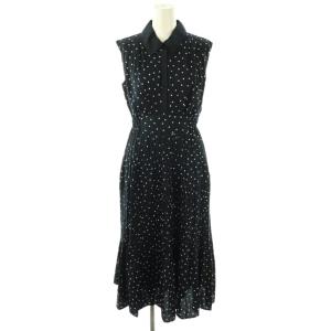 襟付きプリーツワンピース ロング ドット ノースリーブ 0 ネイビー /HK OS