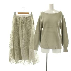 2wayレースニットアップ カットソー 長袖 スカート ロング タイト フレア 36 ライトグリーン /NR