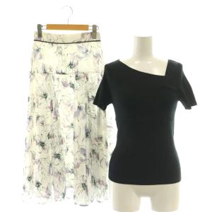 シアープリントスカートセット リブニット カットソー フレア 1 黒 マルチカラー /CX OS