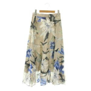 サマーフラワープリントスカート フレア ロング リネン 1 ベージュ /HK OS