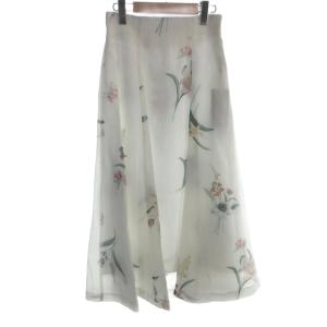 ブーケフラワープリントスカート 1 白 ホワイト ロング丈 Aライン /AB OS