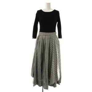 ギンガムドッキングワンピース ニット 1 ブラック ホワイト /ES OS