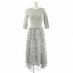 エンブロイダリーフラワードッキングワンピース 七分袖 ロング 1 ライトブルー /NR OS