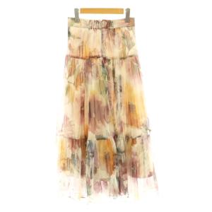 ブラーフラワープリントスカート ロング 0 マルチカラー ピンク 紫 パープル /SS OS