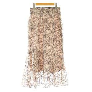 リボン刺繍レーススカート ロング 1 紫 パープル /SS OS