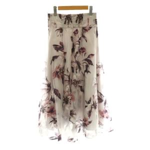 大花オパールプリントスカート ロング フレア 1 紫 パープル /SS OS