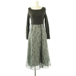 配色レースドッキングワンピース 長袖 ロング 1 チャコールグレー グレー /NR OS