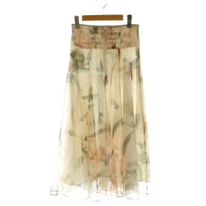 プリントフラワースカート ロング 1 ピンクベージュ 緑 グリーン /SS OS