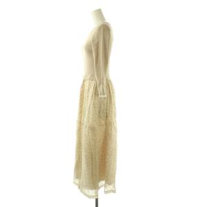 JUSGLITTY 24SS 配色ニットドッキングワンピース ロング 1 ベージュ /NR OS
