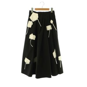 23AW フラワーオーナメントスカート フレア ロング 36 ブラック /HK OS