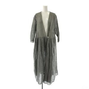 ワンピース ガウン リネン混 F 黒 白 /CX OS