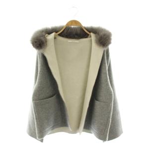フォックスファー ニット ショートコート フード アンゴラ混 38 グレー /ES OS