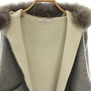 ANAYI フォックスファー ニット ショートコート フード アンゴラ混 38 グレー /ES OS
