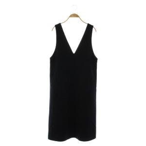 vingt-trois ウール圧縮スムースVネックワンピース ロング ノースリーブ 38 ネイビー /DO