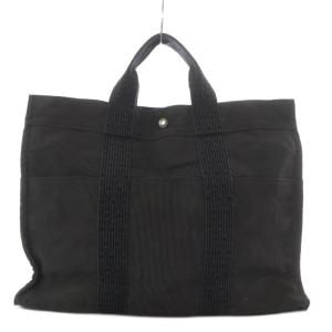 HERMES エールライン トートMM バッグ ハンドバッグ キャンバス 南京錠付き グレー /YO5 OH