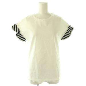 ラッフルTシャツ カットソー 36 ホワイト ブラック /DO OS