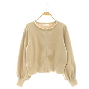 パールブルゾン ニットジャケット ノーカラー 38 ベージュ /CX OS