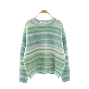 マルチボーダー ニットプルオーバー セーター 長袖 ライトブルー グリーン /NR OS