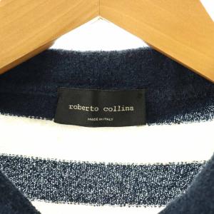 ROBERTO COLLINA ボーダー ニット ポロシャツ 半袖 48 ネイビー オフホワイト /HK OS