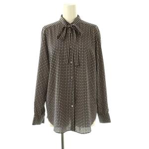 25AW コモンフラワープリント ボウタイブラウス シャツ 総柄 36 紺 マルチカラー 13-01-54-01303