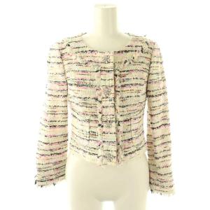 ノーカラーツイードジャケット リネン混 5 ホワイト マルチカラー /HK OS