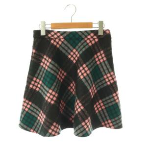MG937 ウールチェックスカート フレア ミニ 36 ブラック ピンク /HK OS