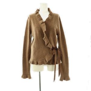 ウール カシミヤ混 フリル ニット カーディガン L ブラウン /ES OS