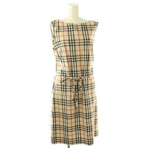 ノバチェック ノースリーブ ワンピース ひざ丈 ベージュ /DF OS