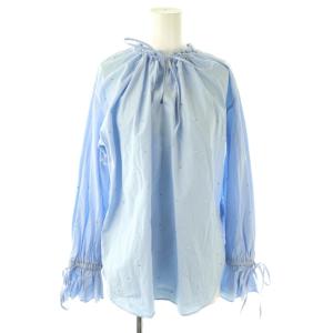 24AW ラインストーンギャザーブラウス プルオーバー ブルー /DF OS