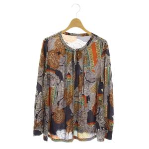 ペイズリー柄 ブラウス プルオーバー 長袖 13 ネイビー ブラウン /HK OS