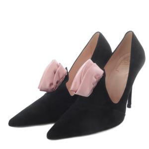 ROGER VIVIER パンプス ピンヒール ポインテッドトゥ フラワー装飾 スエード 36 ブラック /YO13 SH