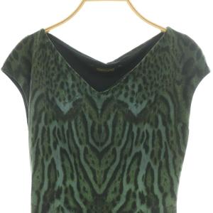 roberto cavalli レオパードノースリーブカットソー プルオーバー 40 グリーン グレー /DF OS SH