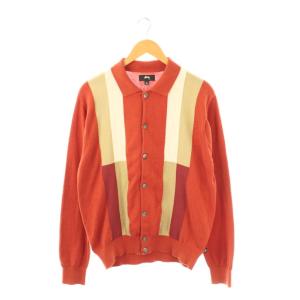 color block sweater ニット カーディガン 長袖 M オレンジ ベージュ /HK OS