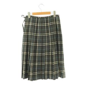 Burberry's BLUE LABEL ウールチェックプリーツラップスカート 膝丈 36 グレー /HK OS SH