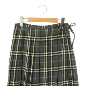 Burberry's BLUE LABEL ウールチェックプリーツラップスカート 膝丈 36 グレー /HK OS SH