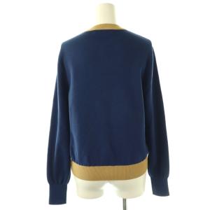CABaN コットンカシミヤバイカラークルーネックカーディガン ニット 長袖 F ネイビー イエローベージュ /DO