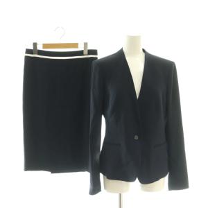 スーツ ジャケット スカート セットアップ 6 紺 ダークネイビー ノーカラー 長袖 ひざ丈 /AG OS