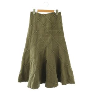 コムデギャルソン フリンジ パッチワーク フレアスカート ロング デニム コットン M カーキ /NR