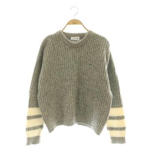 ストライプリブウールブレンドセーター ニット プルオーバー XS グレー アイボリー /CX OS