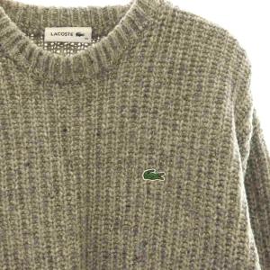 LACOSTE ストライプリブウールブレンドセーター ニット プルオーバー XS グレー アイボリー /CX OS