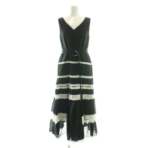 バイカラー切替ワンピース Vネック シルク混 36 黒 白 /CX OS