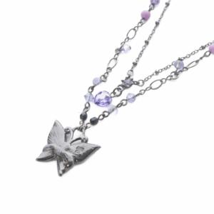 ANNA SUI バタフライモチーフネックレス 2個セット 黒 ブラック 紫 パープル /SR SH