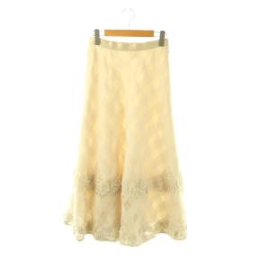 レースonシアーリボンチェックスカート フレア ロング アイボリー /HK OS