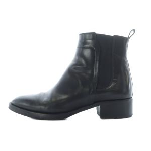 ショートブーツ 37 23.5cm 黒 ブラック サイドゴア チャンキーヒール プルタブ /RI OS