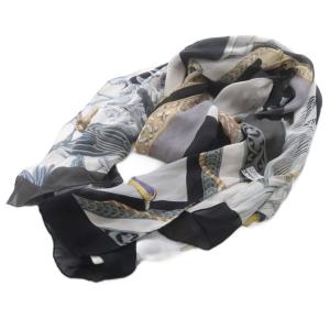 シルク スカーフ ストール 総柄 シルク 黒 ブラック グレー /SR