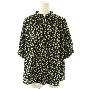 23SS プティフラワープリント ネックギャザーブラウス 36 ブラック /DF OS